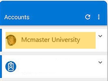 Image of MFA app, McMaster University account is highlighted