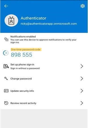 Image of Authenticator App with one time code highlighted